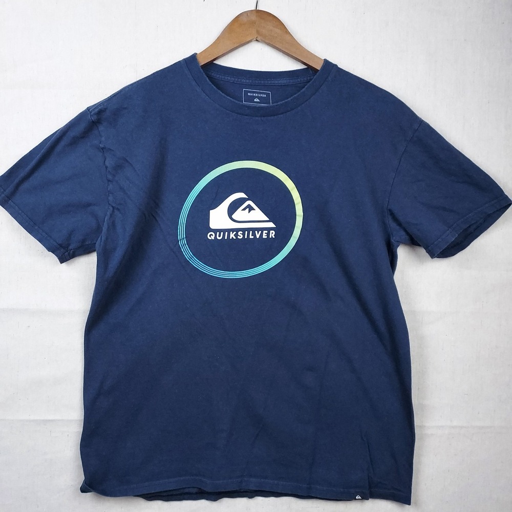 Quiksilver Mens T Shirt L Regular Fit Navy Logo Graphic SurfClassic surf...